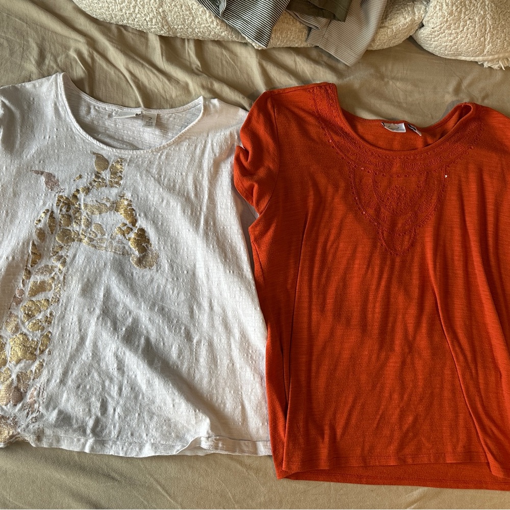 Orange and White Womens T-Shirts Set